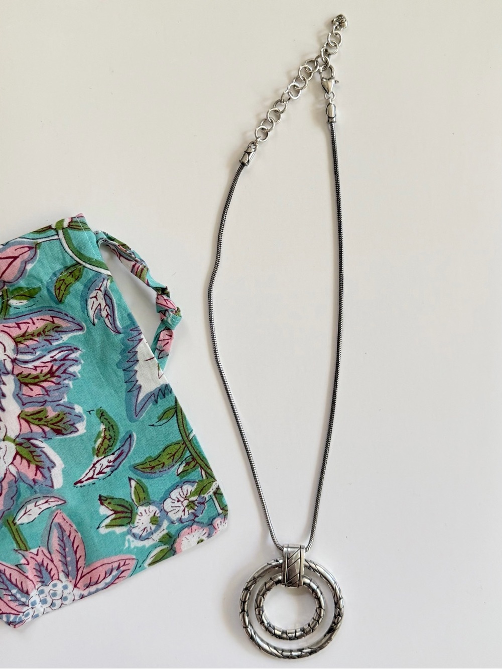 BRIGHTON Pebble Open Ring Necklace in Silver • Double Rings Pendant
